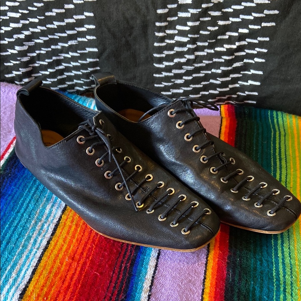 Free People Black Flats & Loafers with Minimalist Design and Leather Finish